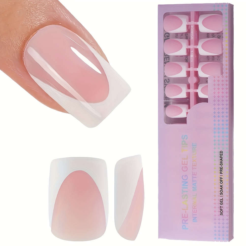 

[150pcs French Nail Tips] 150pcs French Nail Tips, Pre- Matte , Square Shape Short Length, Pure -on Nails, With Acrylic Extension Removable Tabs For Women, Ideal Diy Manicure Set