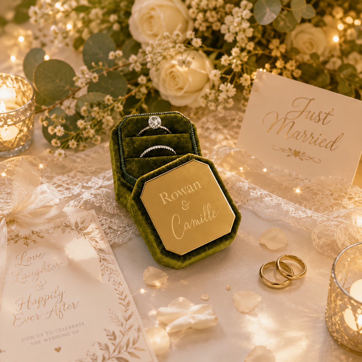 Personalized Velvet Wedding Ring Box, Custom Name Holder