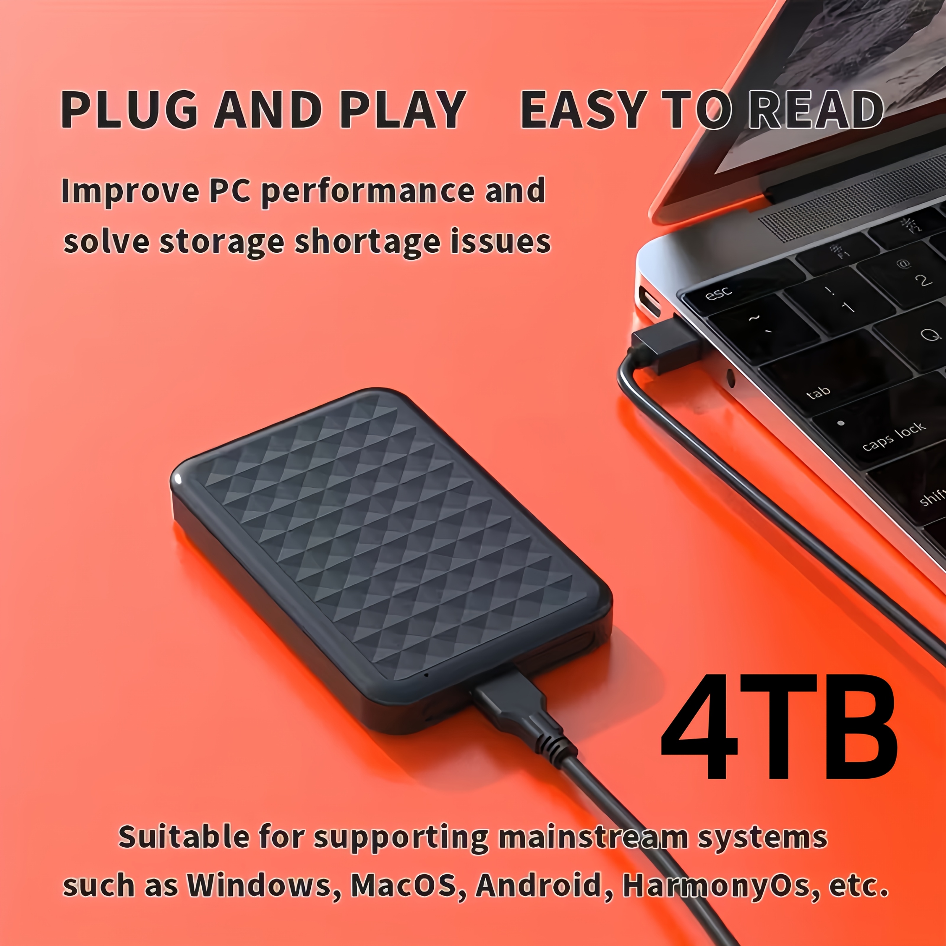new model for 2025   4tb portable high   hard disk hdd 4tb large capacity usb 3 0 portable hard disk hdd shock resistant   supports uasp trim dual       reduces latency   reading and writing suitable for all types of notebook offices students professionals and supports file video music storage expansion backup
