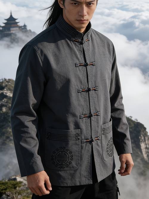 asian edition nese style pattern tang suit new nese style mens ice silky fiber fabric loose stand collar daily casual shirt layer outerwear tai training zen inspired clothing asian sizes