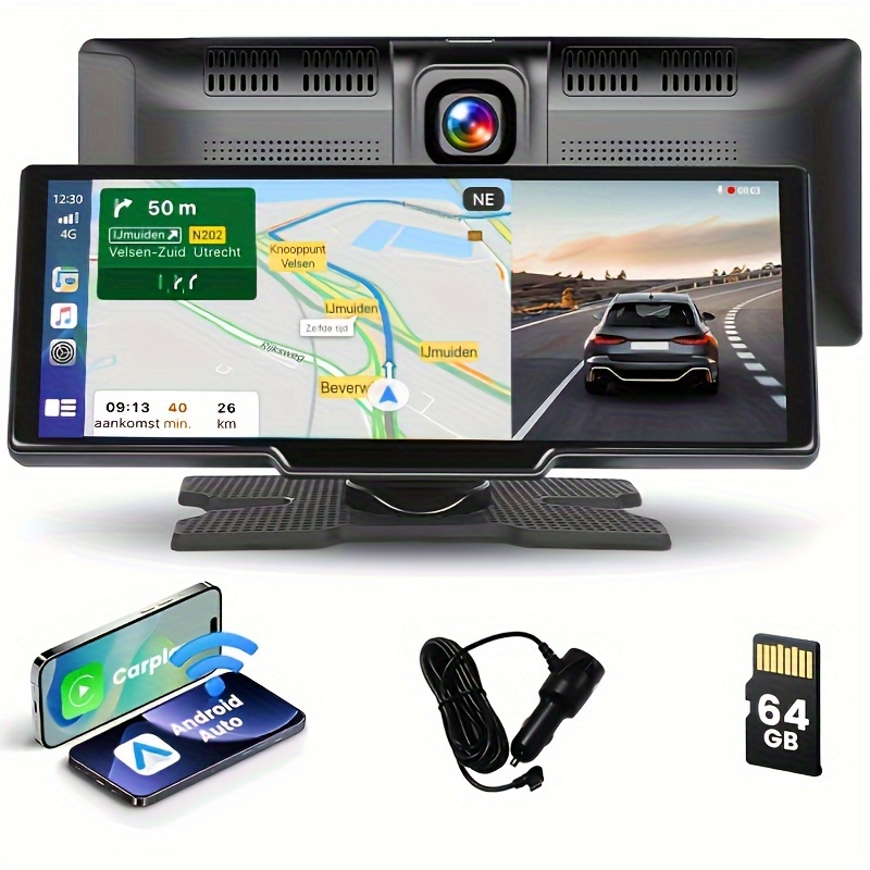 

Wireless Carplayer Car Screen With 2.5k Dash Cam, 10.26 Inch Portable Wireless Android Auto Car Stereo, Dual Wireless, Loop Recording, Mirror Link, Wifi Video, Fm, Aux, + 64g Tf Card