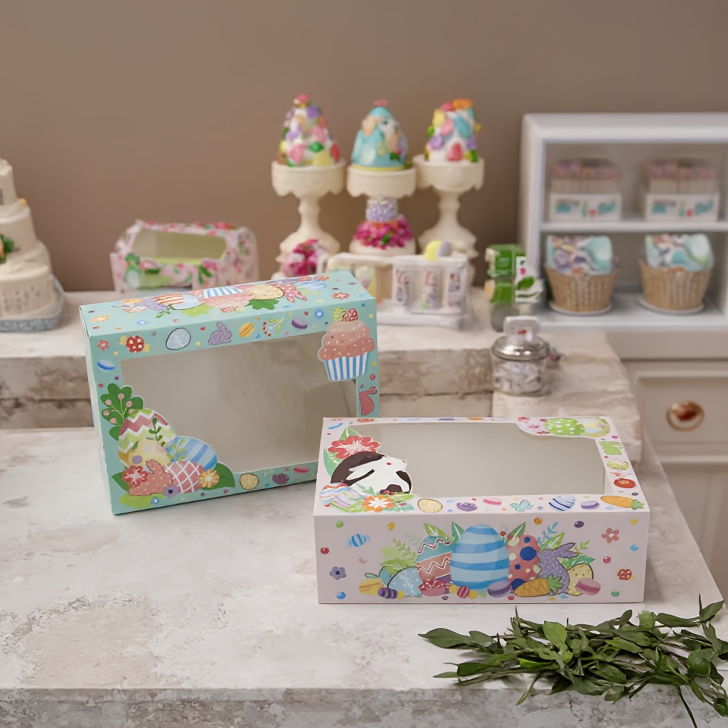 

4/8/12 Pack Easter Treat Boxes With Window, Cartoon Bunny Egg , Paper Gift Boxes For Party Supplies, Universal Holiday Packaging, 2 Styles