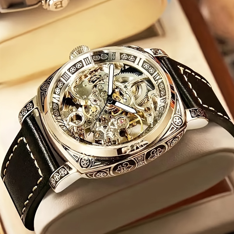 

1pc Men's Retro Hollow Carved Fully Automatic Mechanical Watch