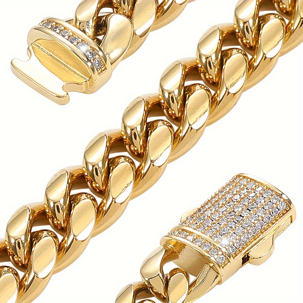 

Miami Cuban Link Chain For Men 18k Gold Plated Stainless Steel 10mm Necklace Chains