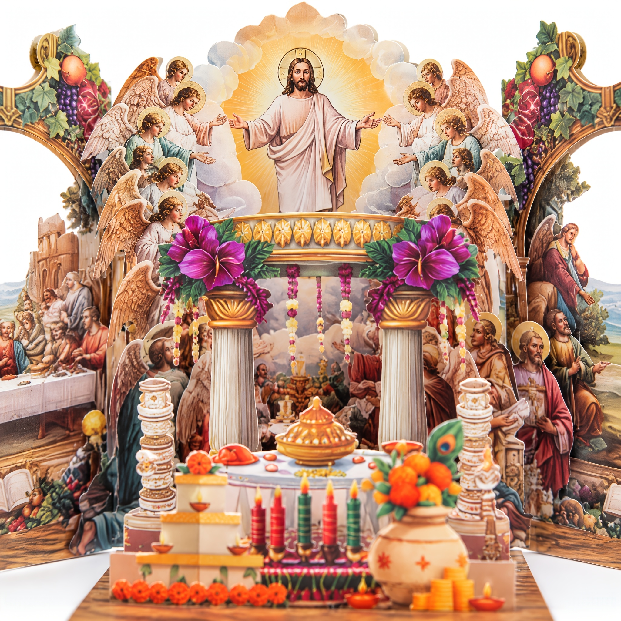 TEMU Vintage Christmas Double-door 3d Greeting Card - Religious Christmas, Easter, Thanksgiving, Church Events - 3d Paper Art Featuring Mary,