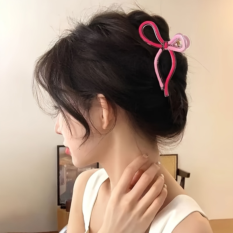 

1pc Elegant Bow Hair Claw Clip, 11cm Fashionable Plastic Hair Accessory, , Color Matching, Cute Middle Size For Valentine's Day