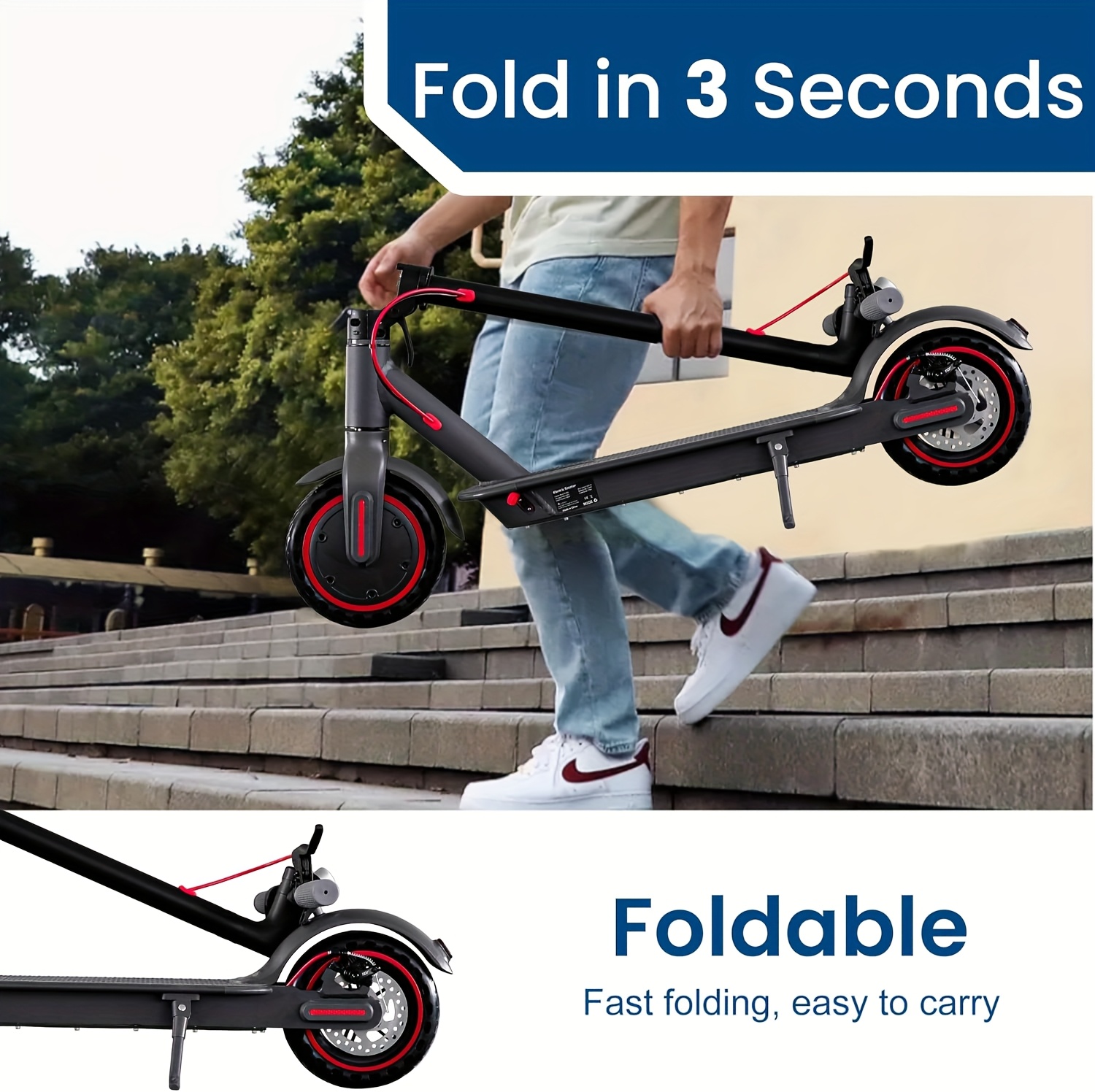 8.5-inch Adult Folding Electric Scooter With LED Display Screen, Dual Brake System For Commuting, Motor Power Range Of 350W, 10.4Ah Lithium Battery, 3 Speed Modes, 15-30 Mile Range And 120kg Load