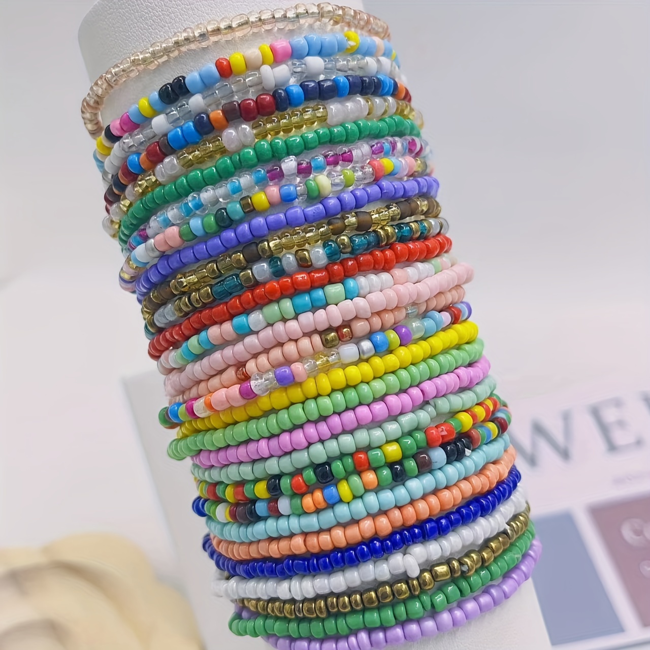 

10pc Colorful Mini Seed Beads Beaded Bracelet Set Boho Style Stackable Hand String Jewelry Set
