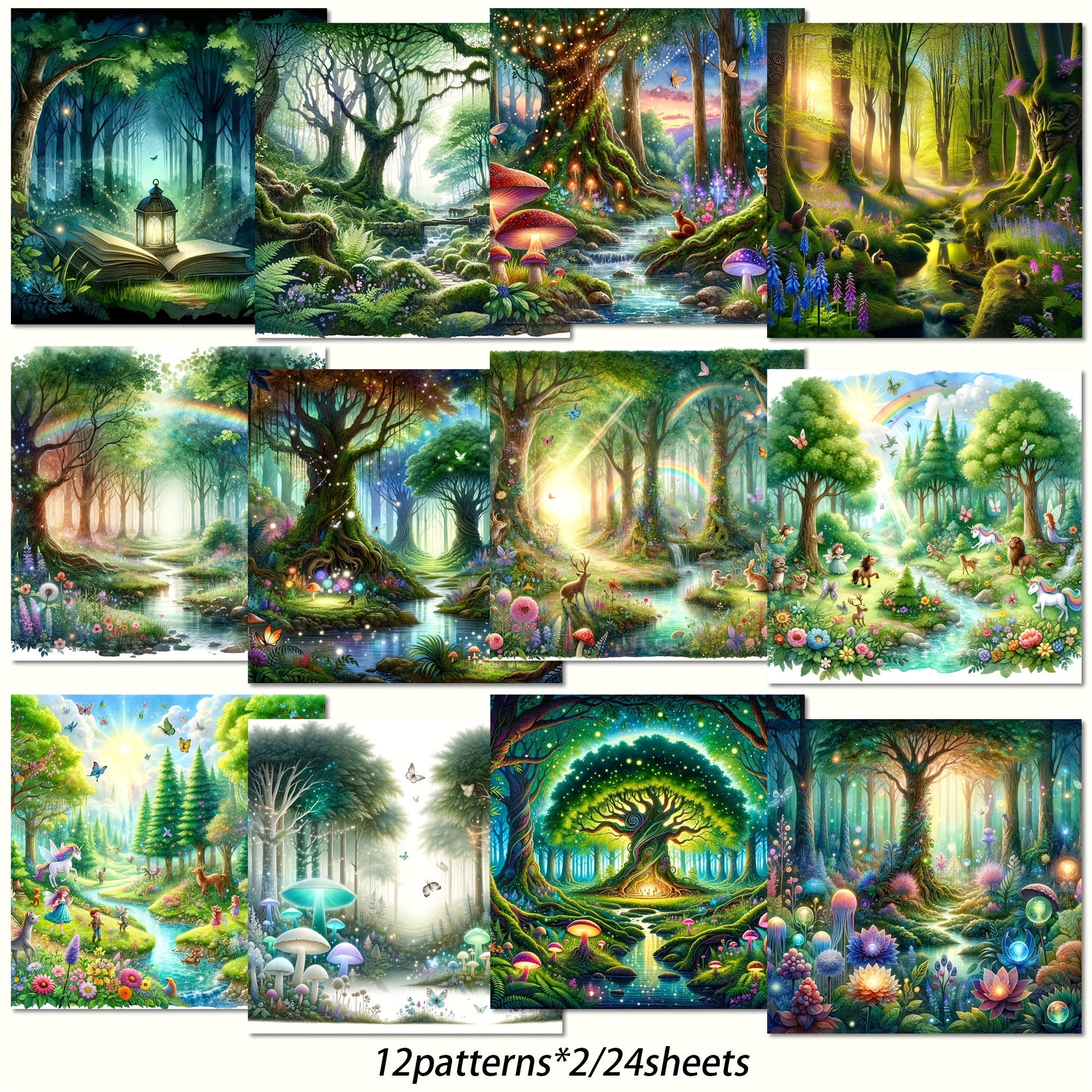 Image of 2d Flat 24sheets(12patterns) Animal Forest Theme Paper Pads, For Mini Gift Packaging, Journals, Arts Crafts, Scrapbooking Supplies, Junk Journal, Diy Crafts, Greeting Card, 2d Flat