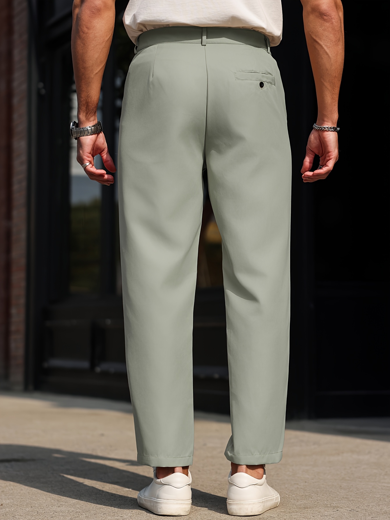 Men's Slim-Fit Casual Dress Pants - Solid Beige, Machine Washable, Straight Leg Design with Side Pockets, Perfect for Business or Leisure Outings, Allseason Trousers | Straight Leg Pants | Internal Zipper Closure