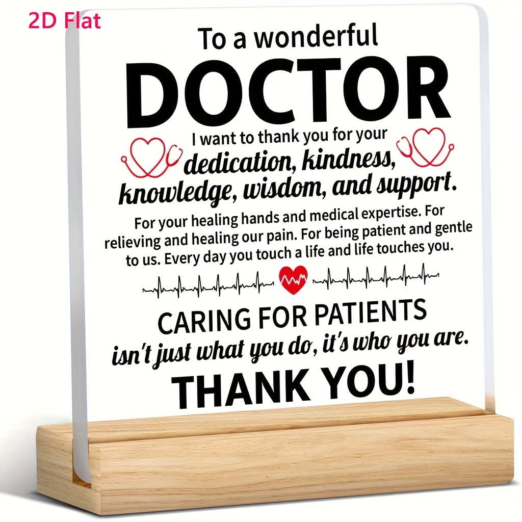 TEMU 2d Flat, Thank You For Being An Amazing Doctor Acrylic Sign - Elegant Medical Appreciation Gift With Heart &, Transparent Tabletop Decor For Doctors
