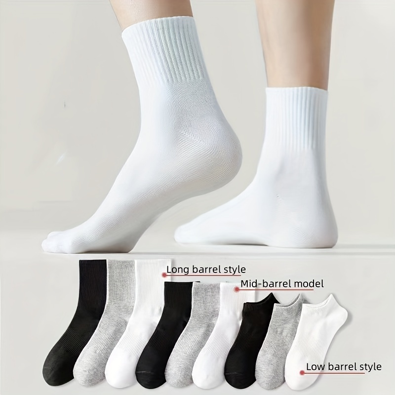 

5/9 Pairs Men's Socks, Unisex Solid Color, Breathable Anti-odor, Polyester With Spandex, Hand Wash Or , Knitted Fabric, Mid-barrel, Long Barrel, Low Barrel Styles