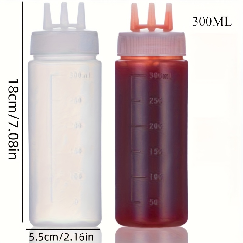 2pcs Outdoor Kitchenware 3-hole Extrusion Bottle, Ketchup Extrusion Plastic Condiment Extrusion Bottle, 400ml/300ml For Sauce Ketchup Mustard Syrup Barbecue, Kitchen Crafts Extrusion Bottle