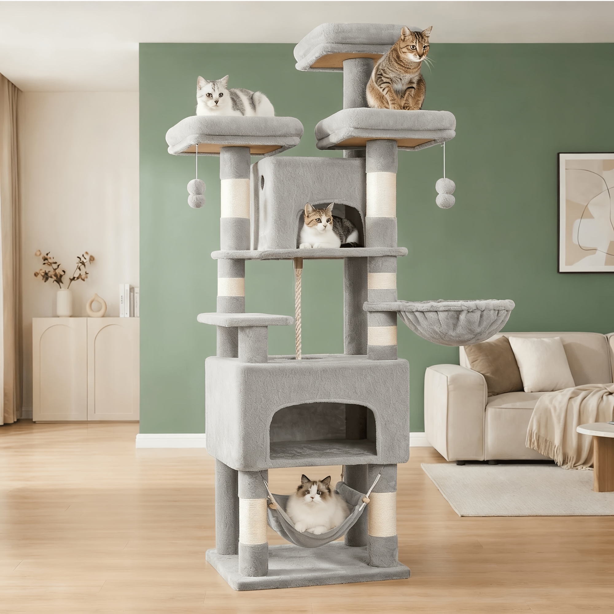 TEMU 159cm Large Indoor Cat Tree, -tiered Scratching Posts, Thickened Sisal Posts, 3 Platforms For Cats To , Beds, And Scratching Posts That Can 6-