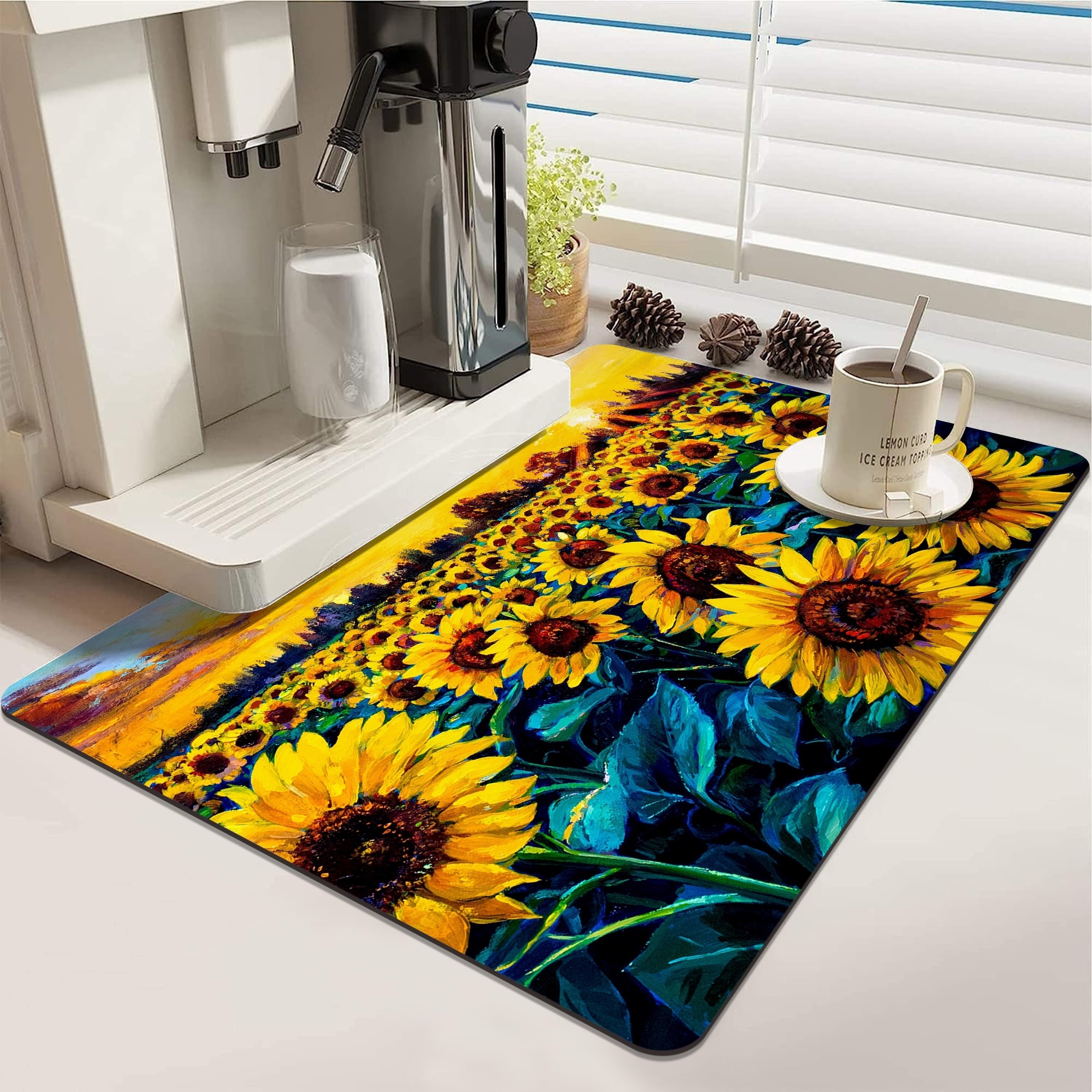 

1pc Sunflower Pattern 2.5mm Diatomite Drain Mat, Suitable For Coffee Machine Absorbent Mat, Kitchen Bowl And Plate, Bar Drain Mat, Water Cup Drying Mat, Table Top, Dishwasher, Insulation Mat