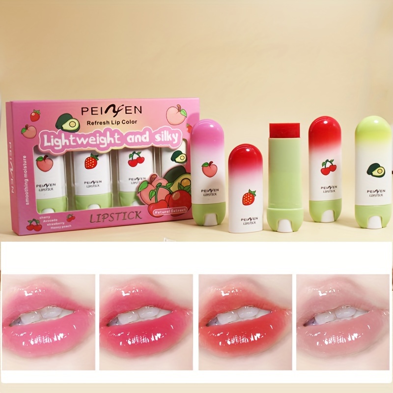 

4pcs/set, Fruit-flavored Lipstick Gift Set, Moisturizing Lip Care, Lightweight & Silky, Peach/strawberry/cherry/avocado Flavor