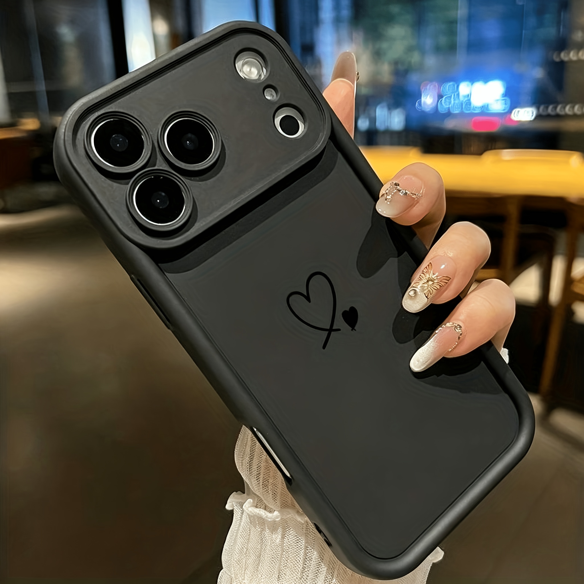 TEMU Phone Case - Black Heart Pattern Anti-fall Phone Case Suitable For Iphone 18/18 Pro/18pro Max Suitable For Iphone 17 Suitable For Iphone 17 Pro