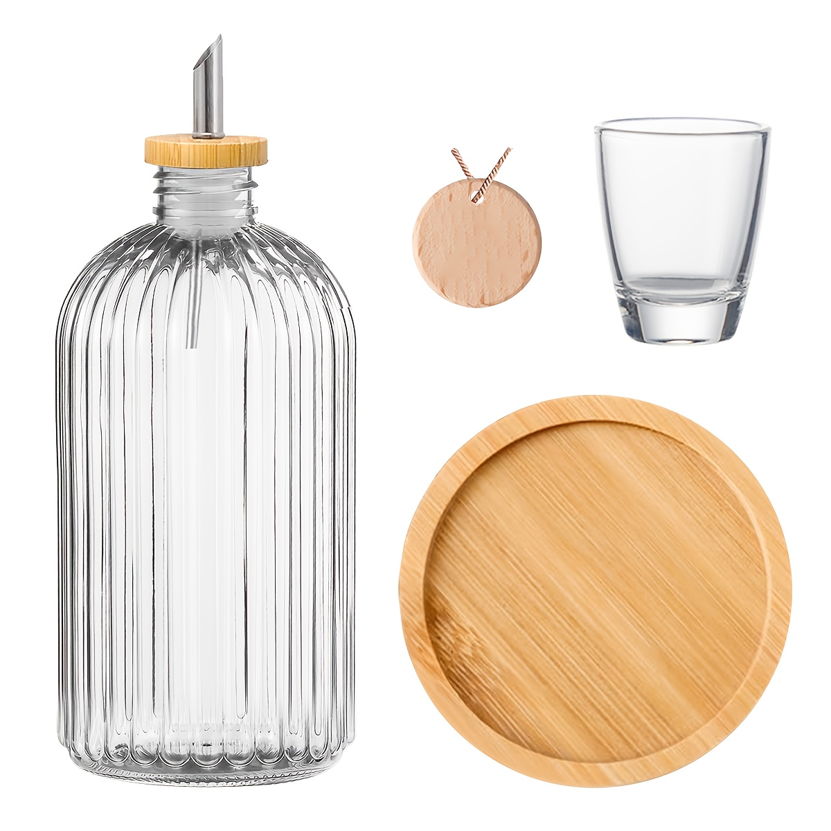 Image of Basedidea Dispenser With Tray - Refillable Mouthwash Bottle & Glass , Diy Tags, Farmhouse Bathroom Decor, Plastic Container & Tray For Countertop Organization (compatible With Solution)