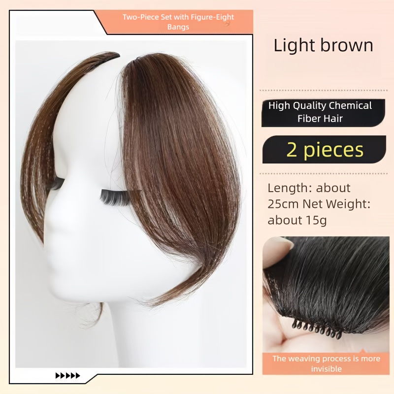 TEMU Ladies' Bangs Hairpiece - Heat Resistant Synthetic Fiber Clip, Natural Straighr Front For Daily And Special Occasions Installation Left & Right