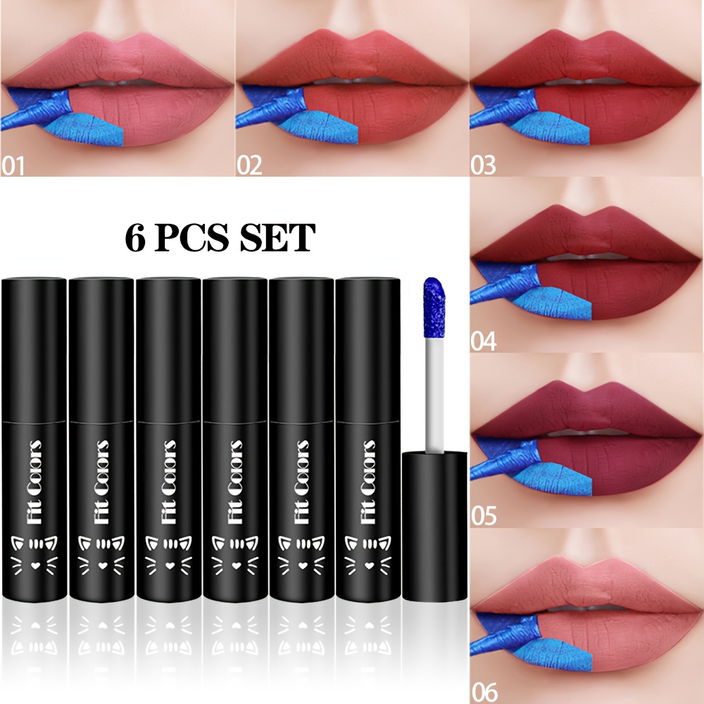 TEMU 6-color Set Metallic Blue -off Lip Stain - Matte Velvet Formula, Waterproof & Long-lasting Lip Gloss With & Cobalt Shades, Hypoallergenic Vegan For Tones, Perfect Women's Gifts