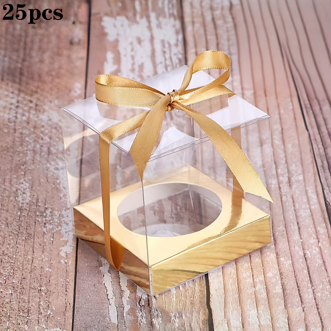 TEMU 25pcs- Transparent Plastic Gift Box, Suitable For Weddings And Parties, Made Of Durable Pvc Material, Ideal For Packaging And Party Decoration,