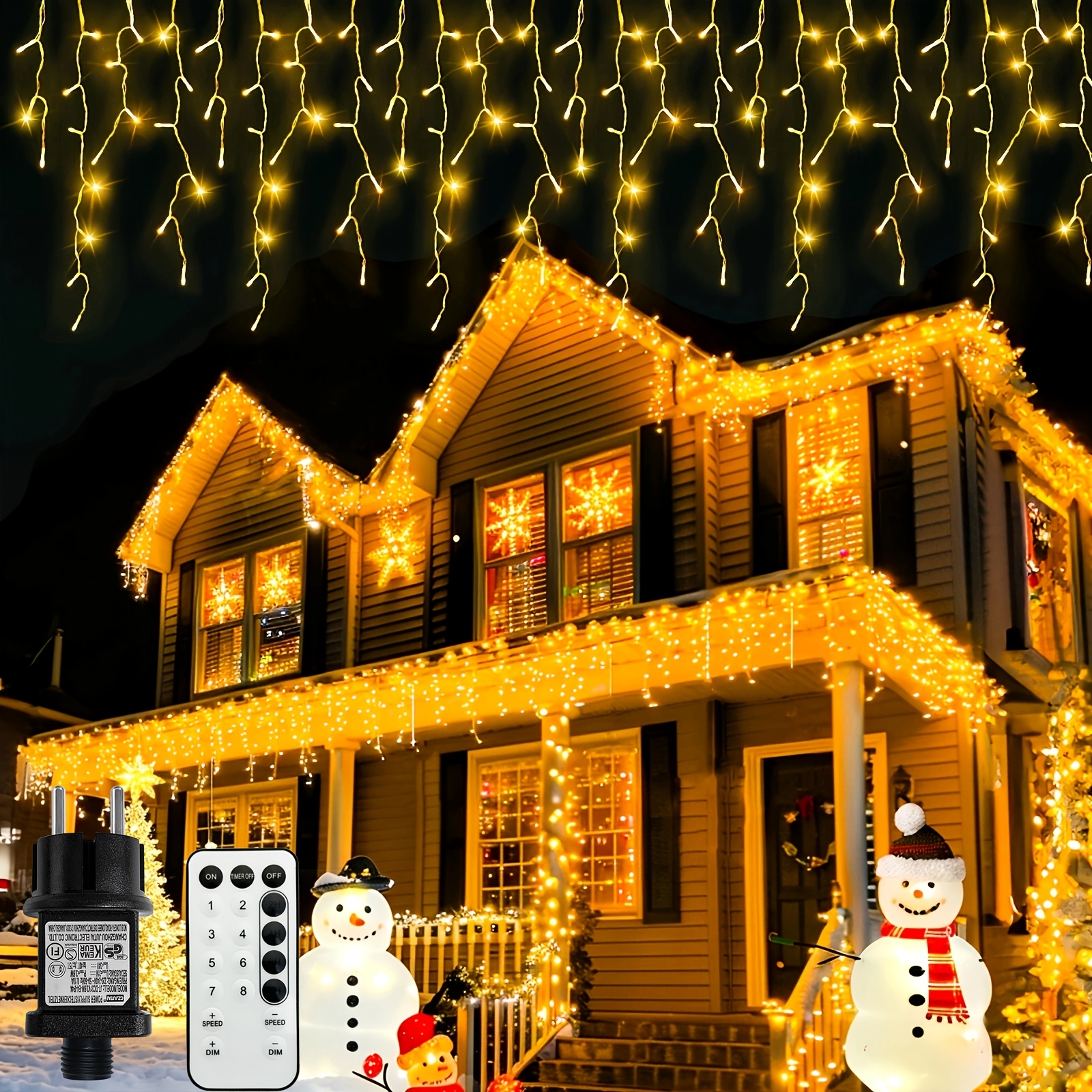 TEMU Guirnaldas de luces de hielo de ingeniería con enchufe para exteriores de 21.5 metros, 780 LED, IP65, luces de navideñas para exteriores, se
