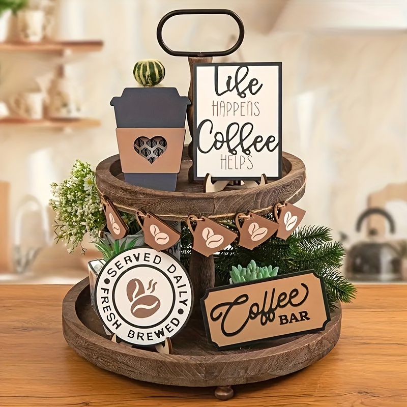 

1set Wooden Coffee Tray - Layered Design Suitable For Home, Bar And Coffee Shop Decoration - Perfect Gift For Friends And Family - Farmhouse Decor(without Tray)