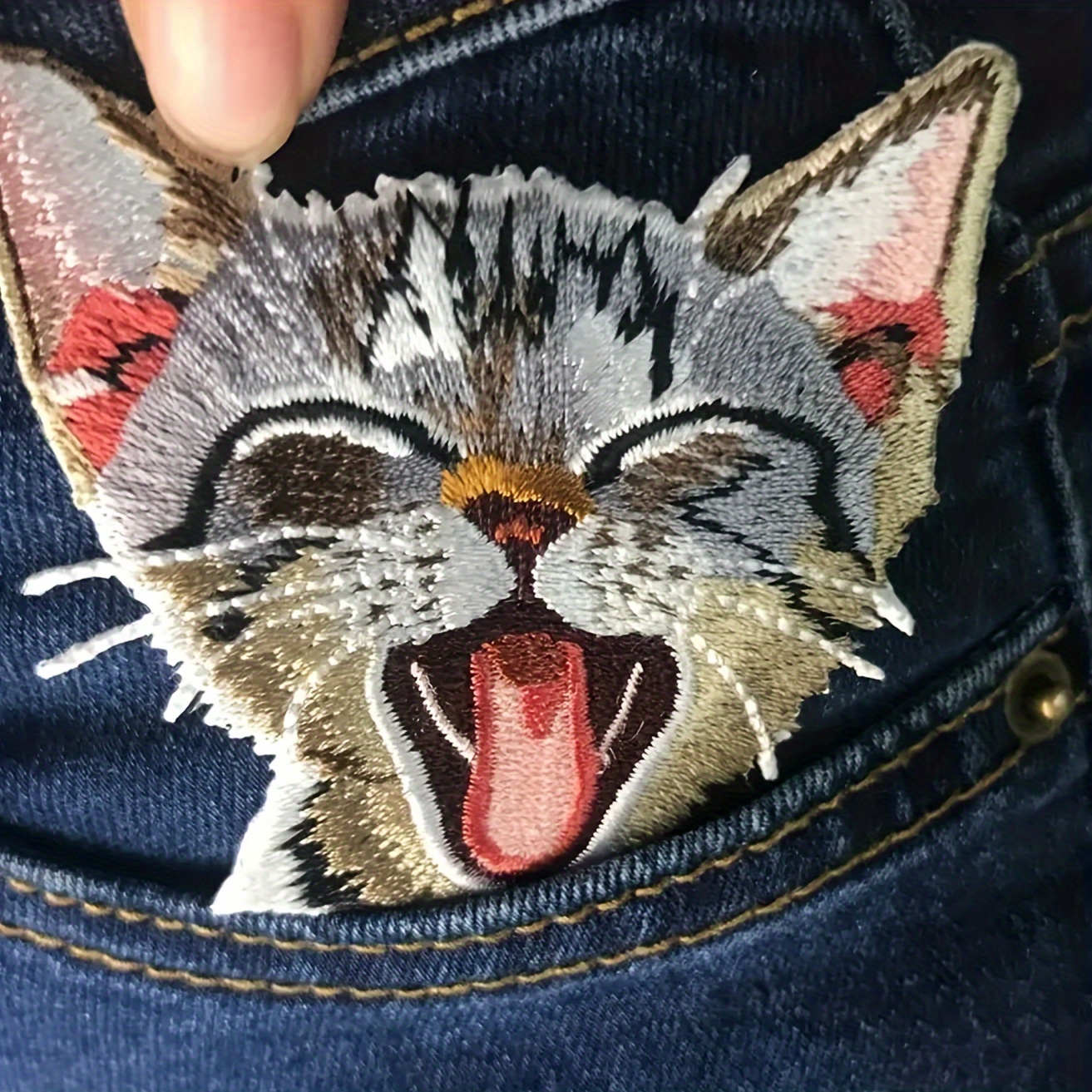 

1pc Patch Brodé de Chat - Appliqué DIY à Repasser/Coudre, Polyester Multicolore, pour Vestes, Jeans, T-Shirts & Sacs à Dos, Port Toutes