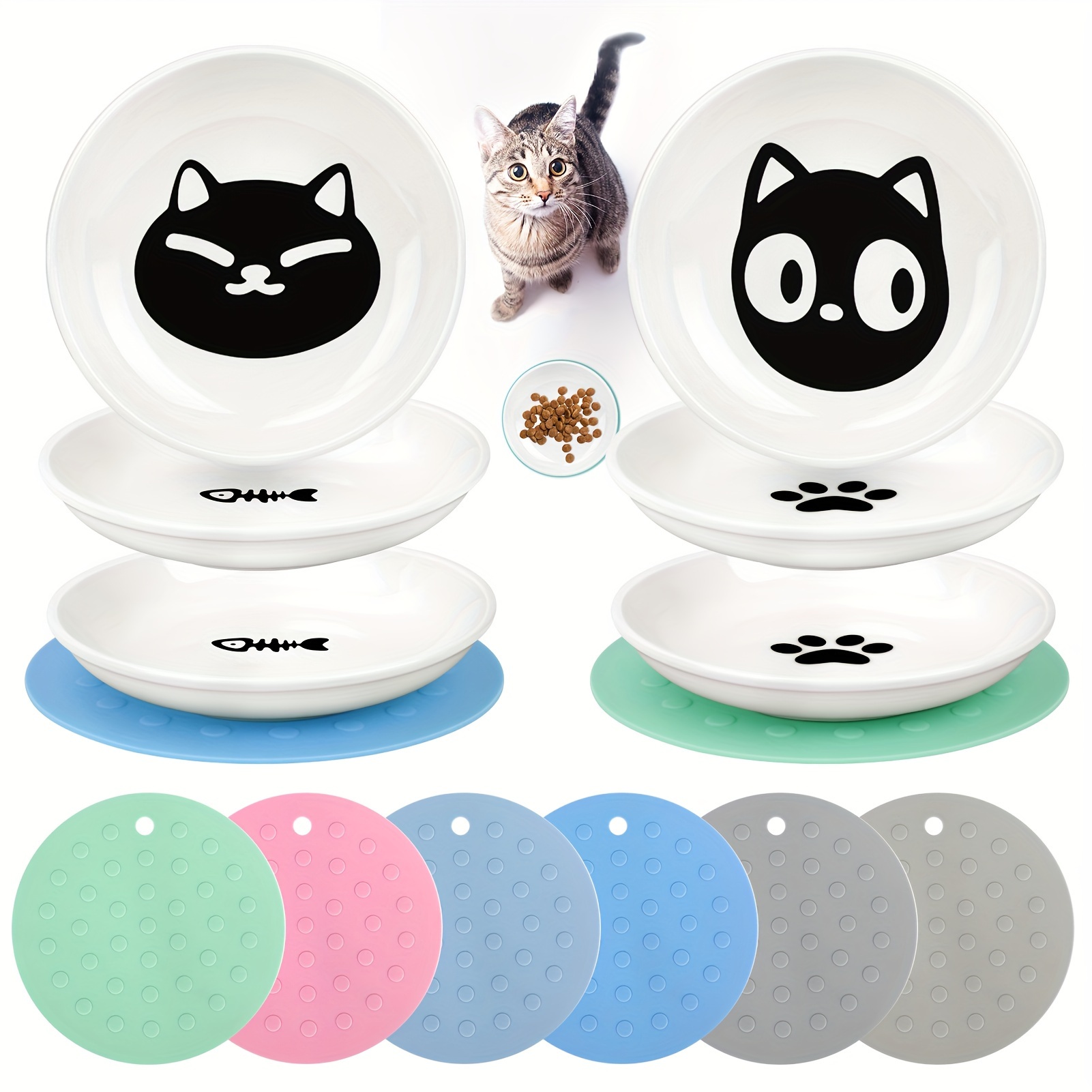 

Cat Food Bowl 6 Piece Ceramic Cat Food Bowls Cat Food Bowls, Kitten Food Bowls For Small Pets With Non-slip Mat Food Bowl Cat, Dishwasher Safe