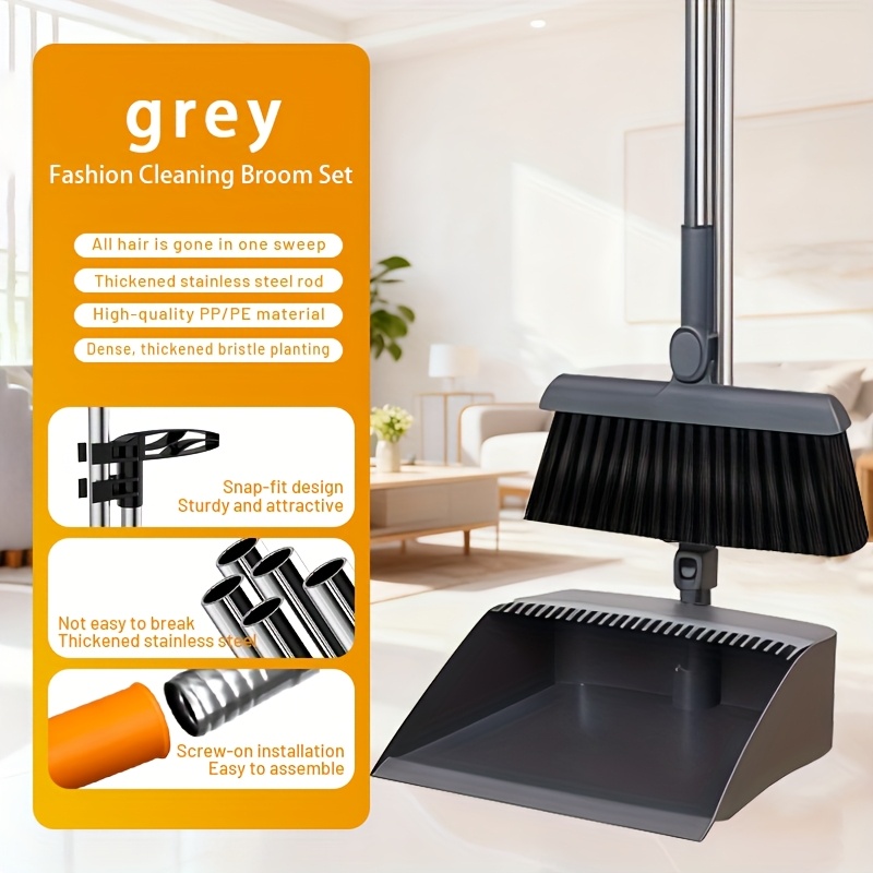 TEMU -free Broom And Dustpan Set With A Long Handle. Bending Over! The Soft Bristles Grab All The Dust And Pet Hair, Making . , Office, Kitchen,