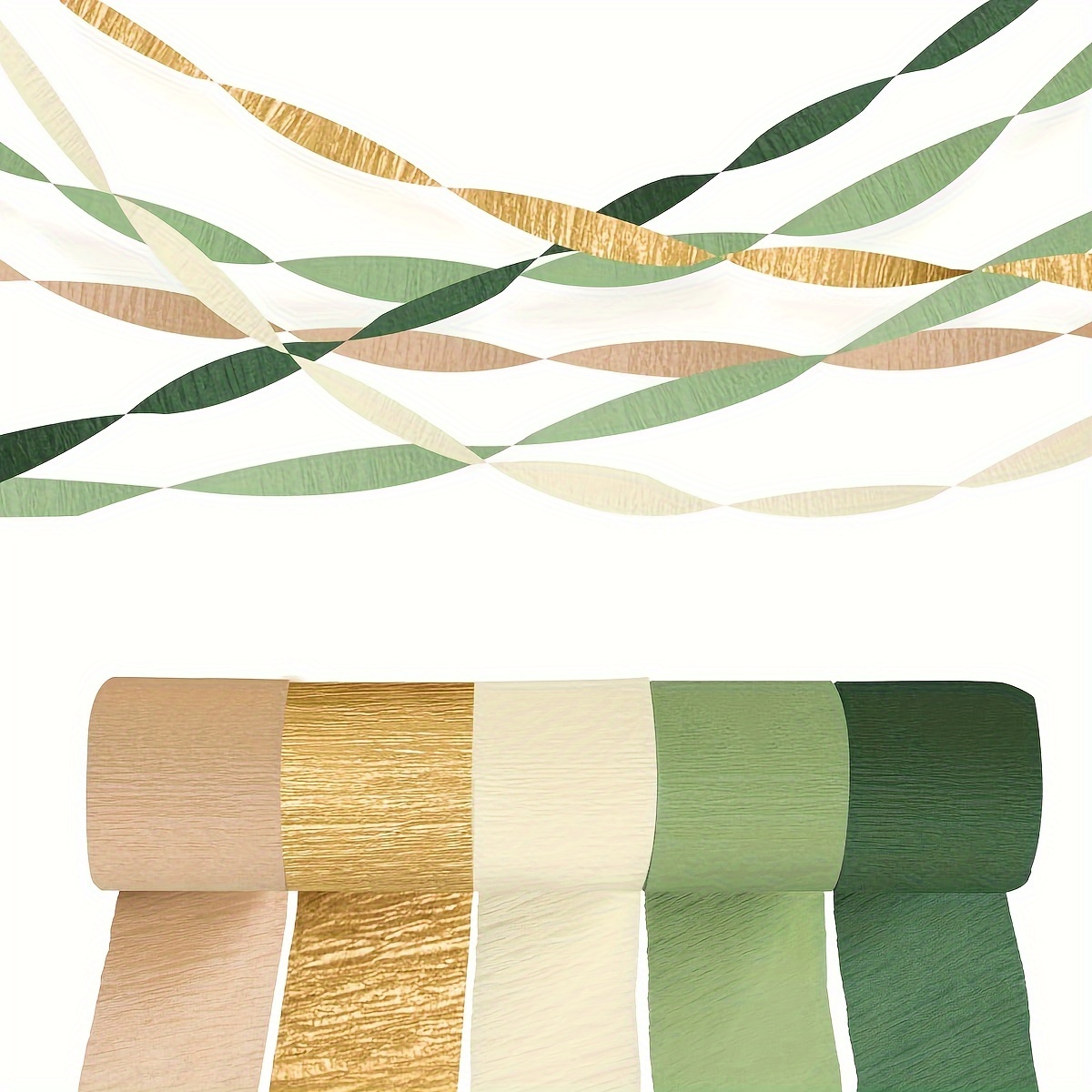 

Wedding Party Decorations, 5 Rolls Of Green Khaki Crepe For Green Bohemian Weddings, Birthdays, Bridal Showers