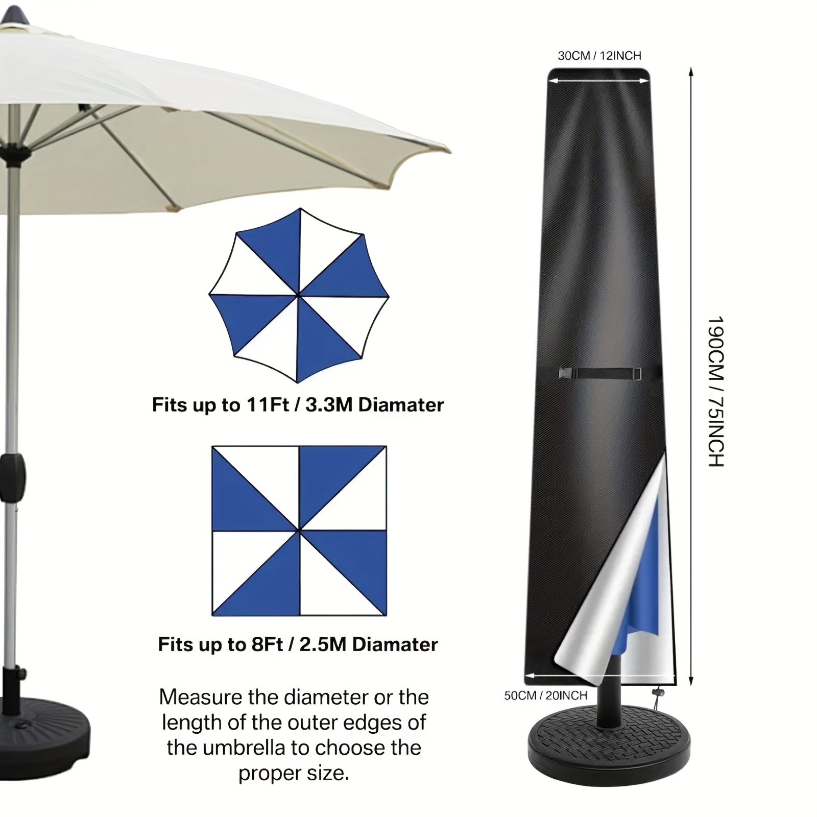 TEMU 1pc Outdoor Parasol Cover, Durable Oxford Zipper Design, Sturdy Hanging Banana Sun Protection Awning Suitable For Garden Beach Parasols, Terrace
