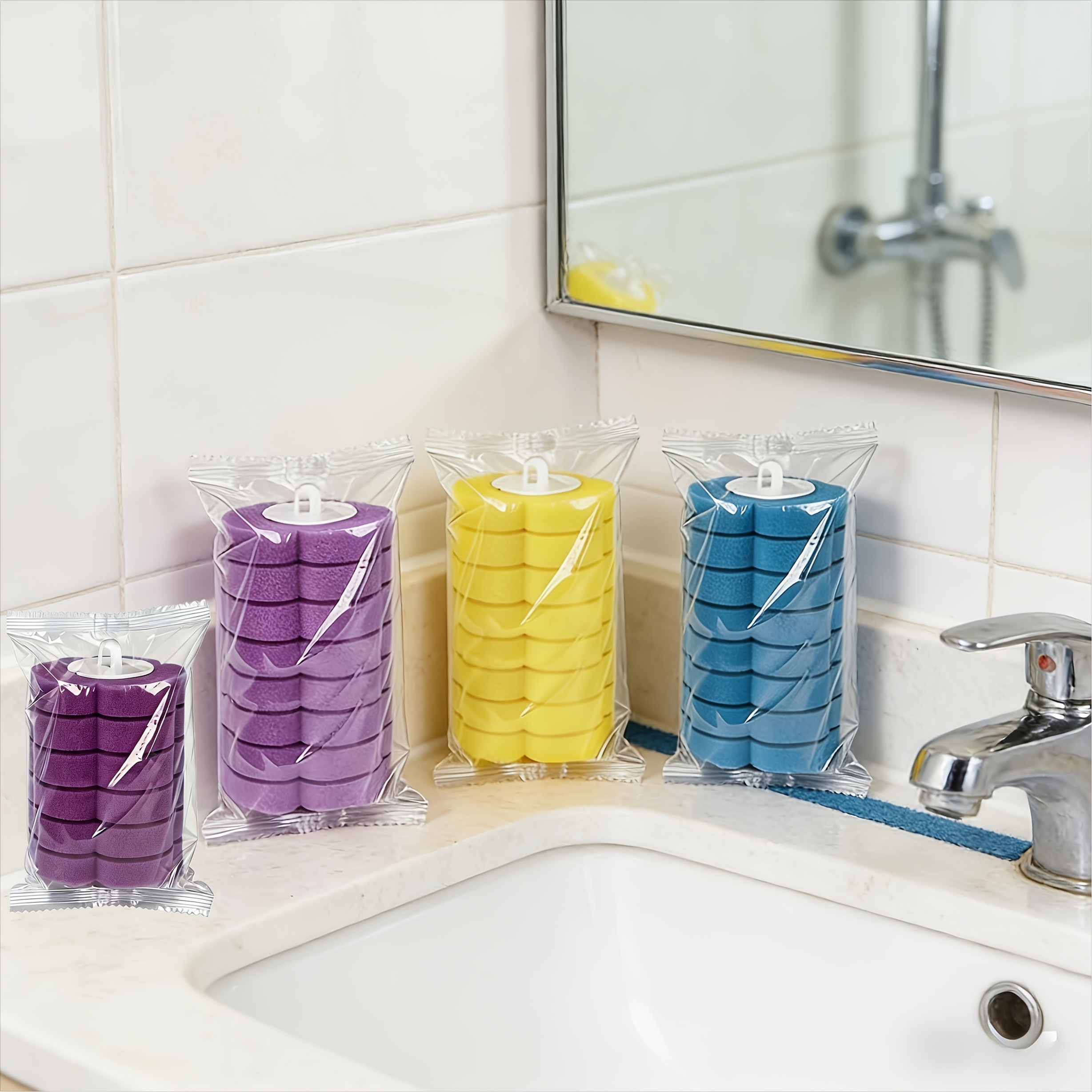 E-shop 30 Stück WC-Bürsten-Ersatzköpfe in dreifarbigen, transparenten Verpackungsbeuteln, Einweg-WC-Bürsten-Ersatzkopf-Pads, geeignet für Badewannen,