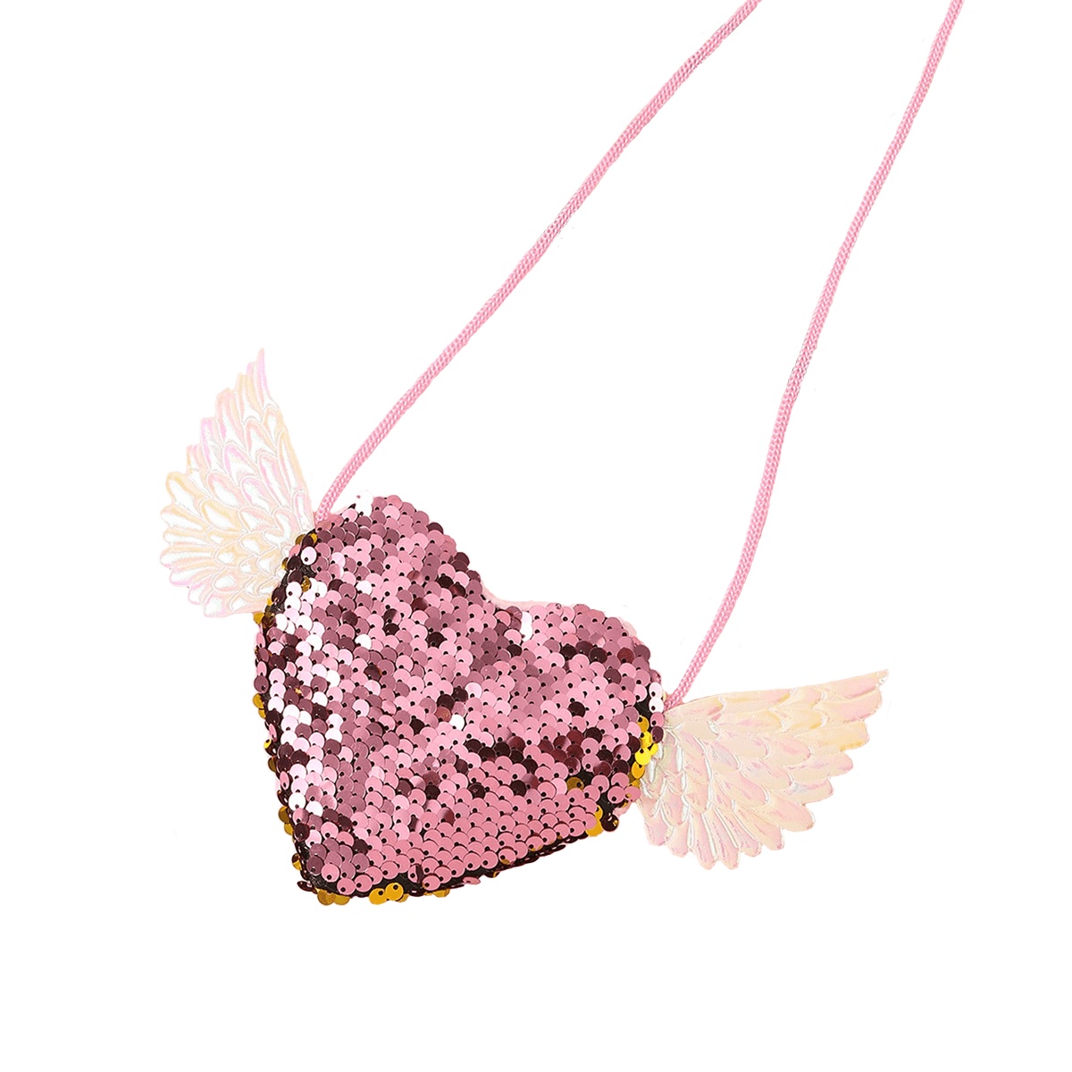 1pc Coin Purse With Sequin Wings & Zipper Closure - Multicolor Suitable For Women &, Crossbody Bag With Lanyard, Cute Ins-style Shoulder Bag For, Birthday Gift, Everyday Use, Fabric Heart Bag