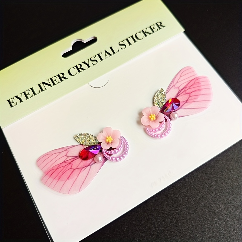 E-shop Ein Paar gefertigte, farbenfrohe Gesichts-Strasssteine, Augen-Dekorationen, florale Schmetterling-Libelle-Flügel-Gesichts- und Ohr-Aufkleber,