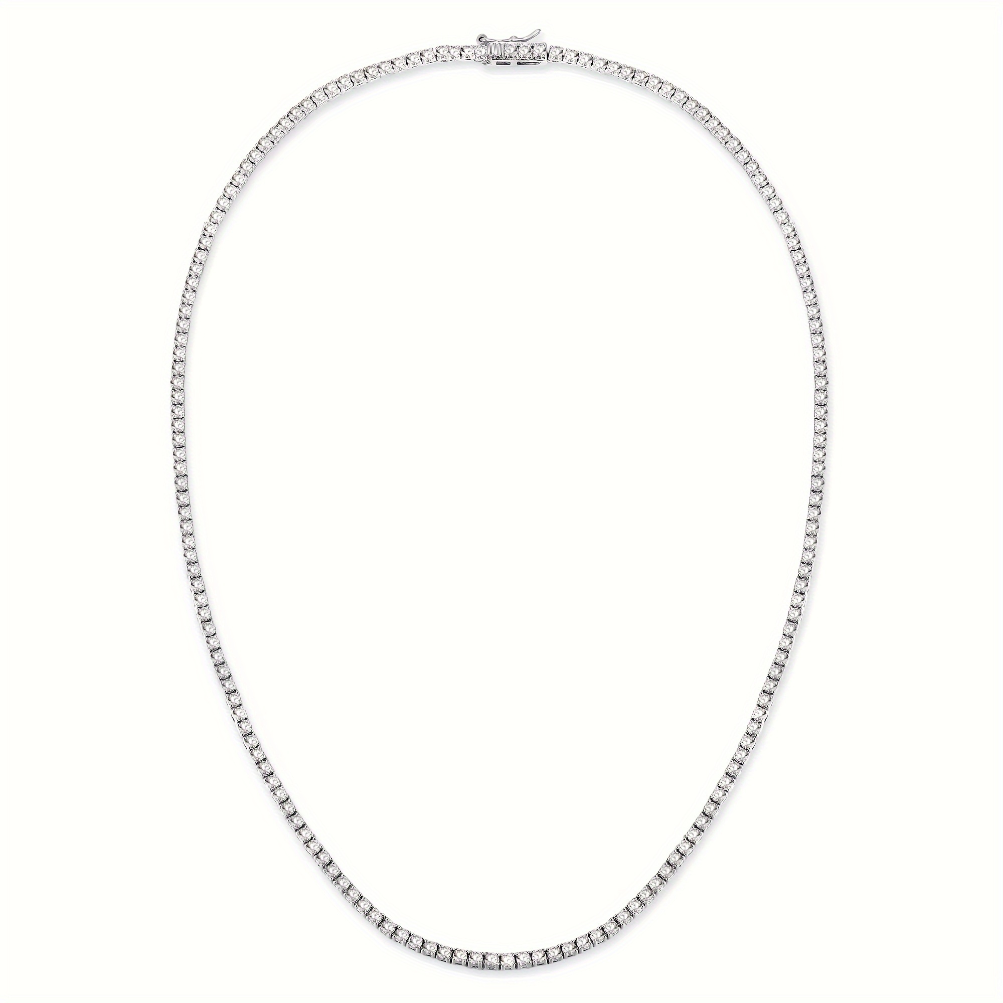 

18k White Gold Plated 3.0mm Round Cubic Zirconia Classic Tennis Necklace For Women 16-22 Inches