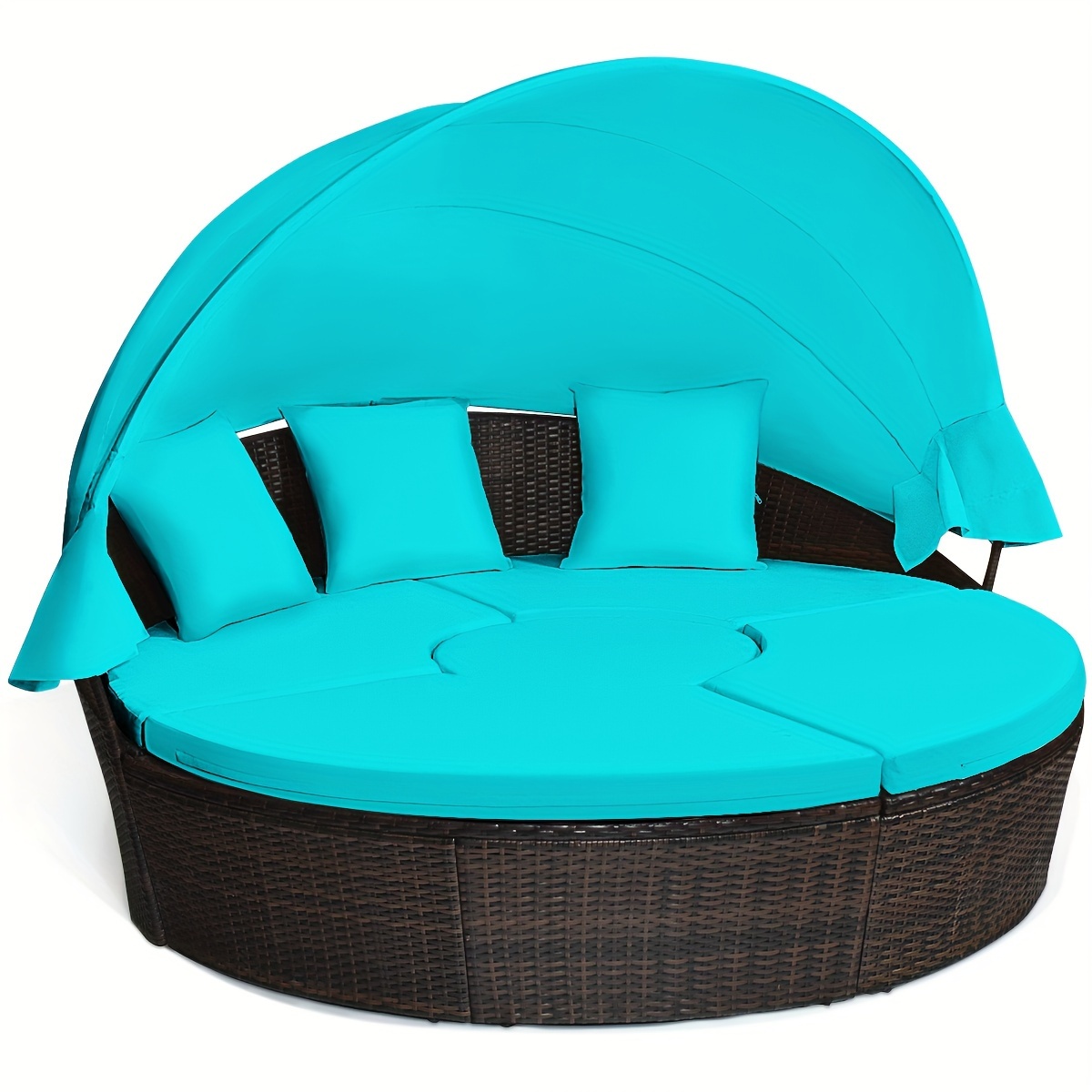 

Costway Patio Rattan Daybed Cushioned Sofa Adjustable Table Top Turquoise