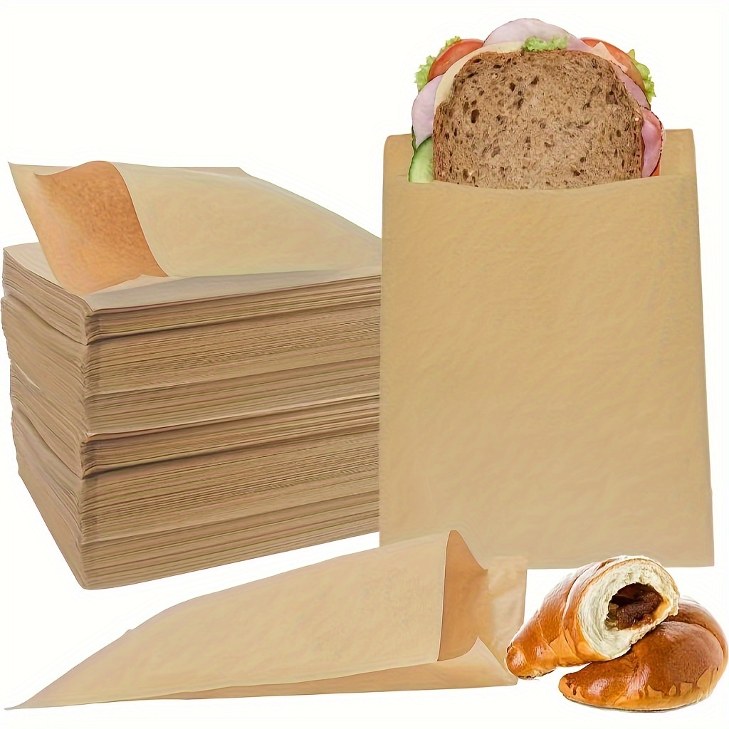 

50/100-piece Greaseproof Kraft Paper Bags - Perfect For Cookies, Sandwiches, & Snacks | Oil-resistant, Food-safe, Disposable With Easy Grab Handle | Ideal For Bakery, , Takeout, Picnics, & Small Gifts