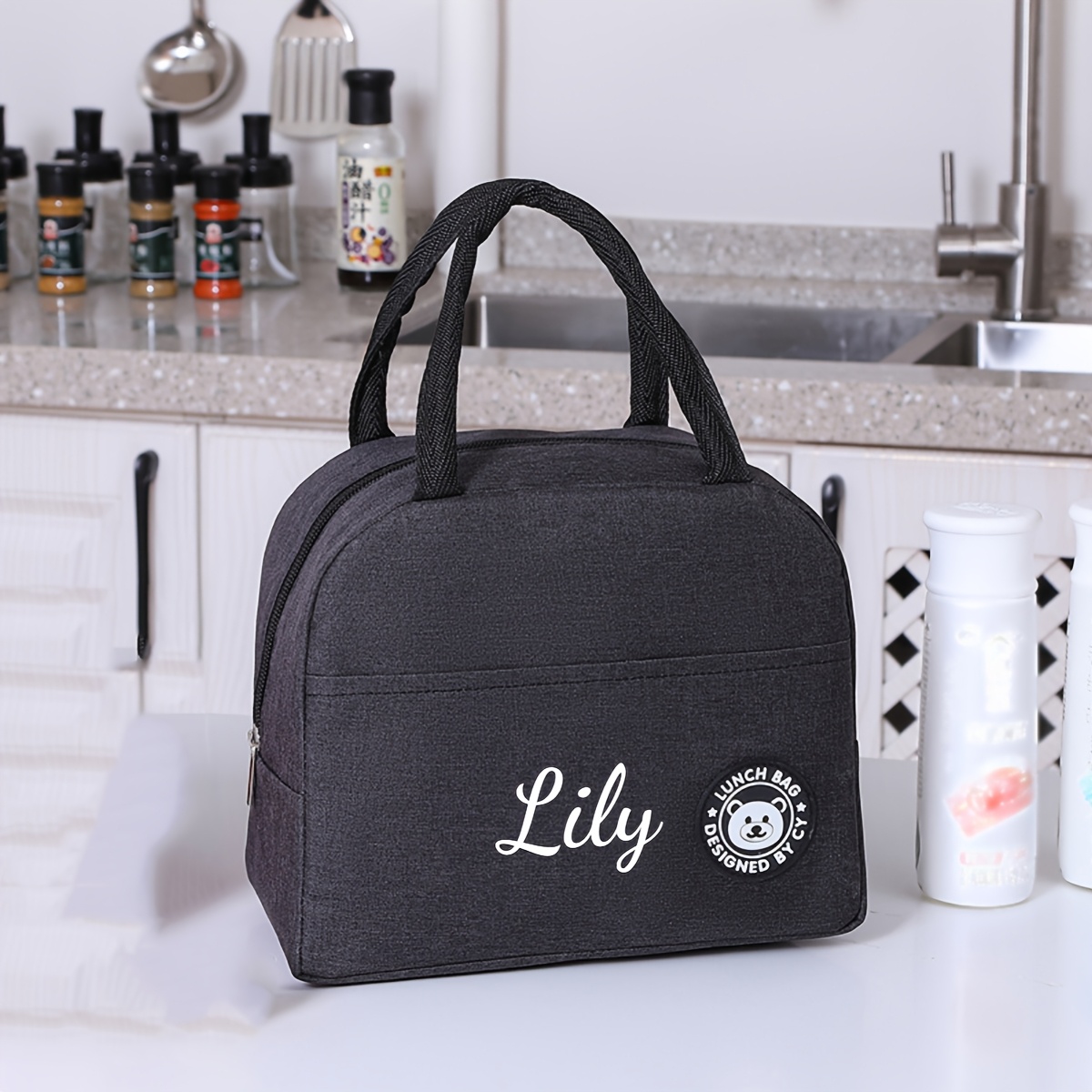 TEMU 1pc Embroidery Customization Lunch Bag Lunch Box For Women Men Adult Reusable Insulated Lunch Tote Bag Small Leakproof High Capacity Thermal