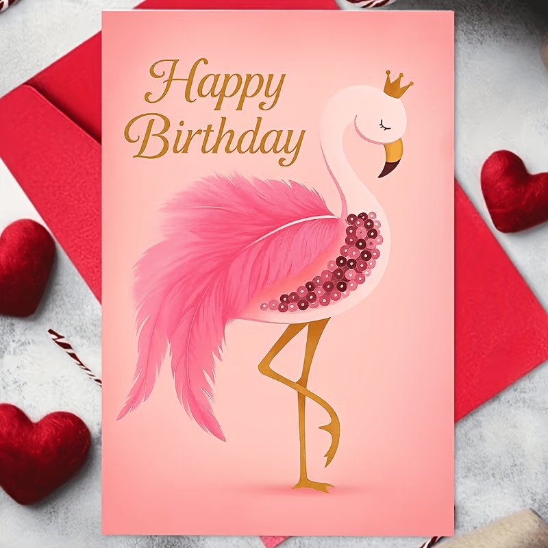 Image of A Stylish Pink Flamingo Birthday Card, Perfect For , Family, And Colleagues, Serves As A Wonderful Addition To Birthday Celebrations And Is A Thoughtful Gift Companion