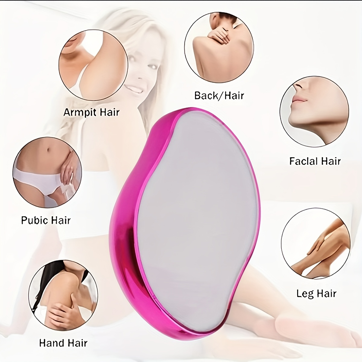 1pc Painless Hair Removal for Women - Waterproof Manual Crystal Glass Epilator, Reusable & Washable, Oval-Shaped with Ergonomic Handle in White, Pink, & Black - Ideal for Smooth Body Skin