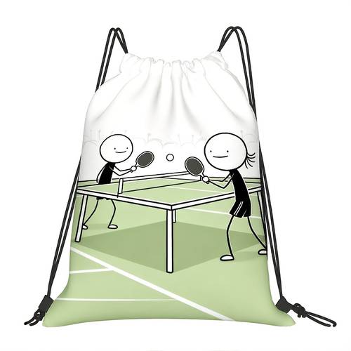 item picture 2d figure pong match pattern drawstring pouch for gym court training travel cycling yoga travel storage daily camping drawstring closure design lightweight sports bag machine washable reusable valentines day 2d flat