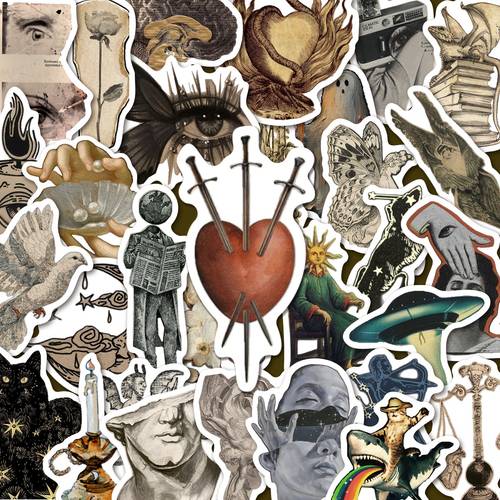52pcs gothic vintage aesthetic stickers pack dark witchy surreal decals for laptop journal water bottle diy crafts