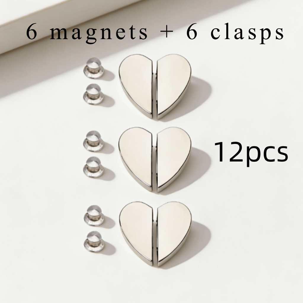 Image of 12pcs Heart-shaped Magnetic Curtain Clips, Detachable, Suitable For Bathroom, Curtains, And Hotel Privacy Protection, With High-end Metallic Texture