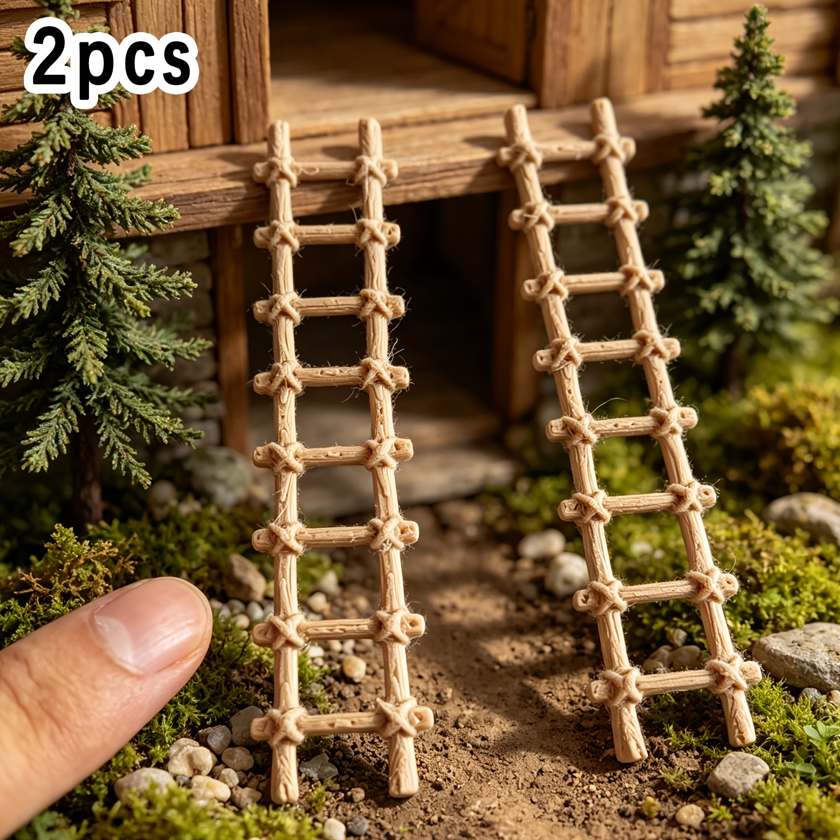 TEMU 2pcs, Simulated Ladder Model, 3d Printed Design, Cross-joint Ladder, Imitating The Weaving Craft Of Natural Bamboo Rattan, Wood- Texture,