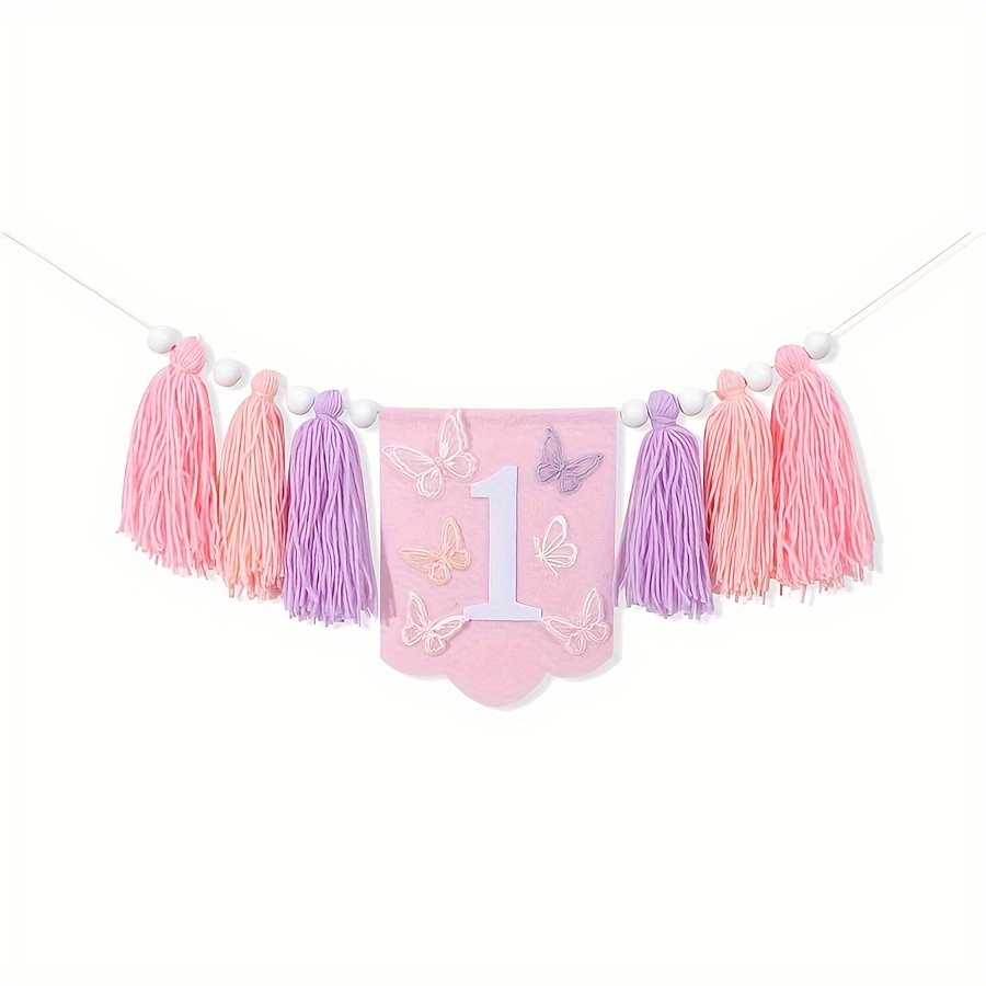 Image of 1pc First Birthday Party Banner Theme Party Banner High Chair Banner Handmade Tassel Garland Banner Is Suitable For Room Decoration, Birthday Party Supply For Girls