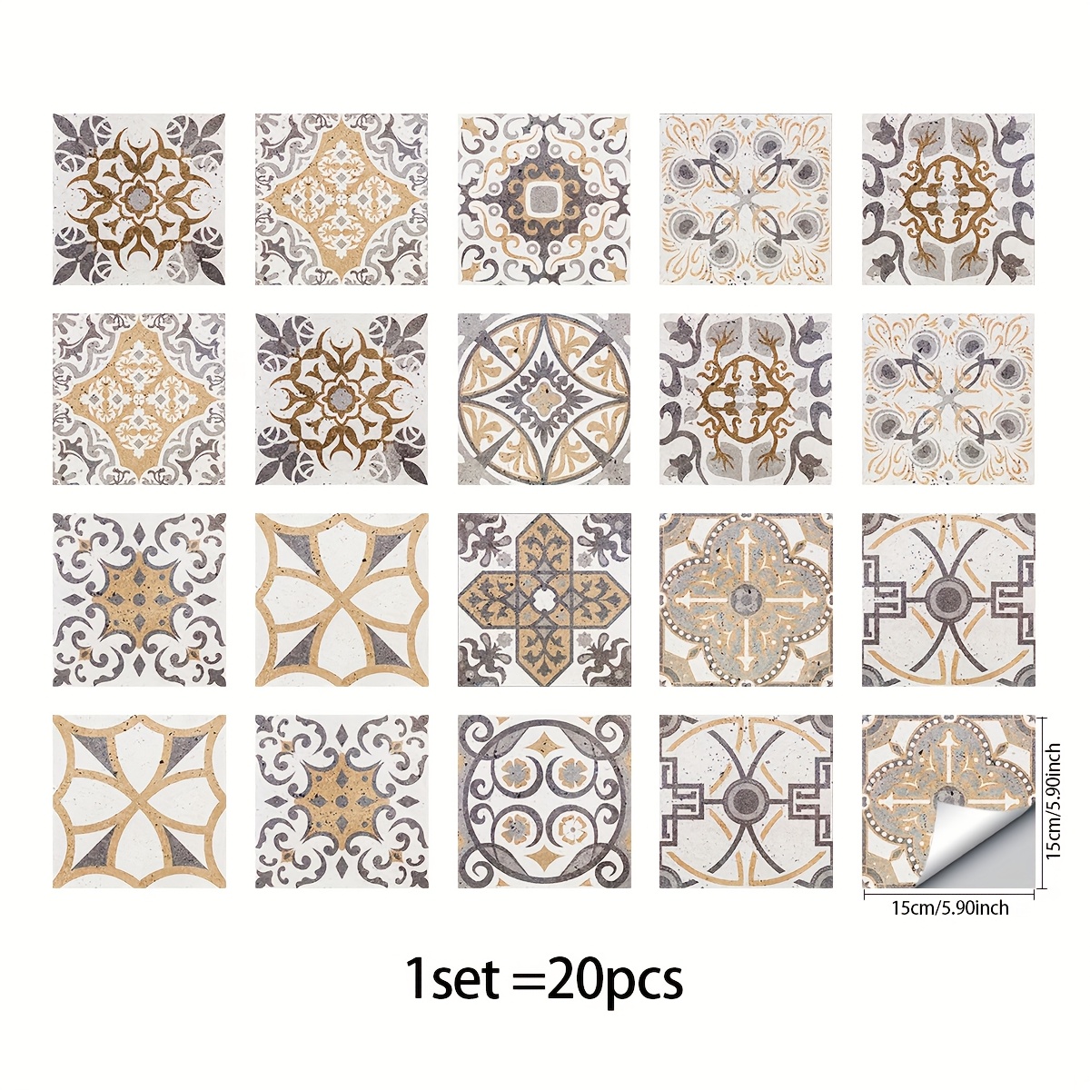 20pcs Vintage Tile Stickers For Home Renovation, Kitchen And Bathroom Decoration, Self-adhesive Wear-resistant Wall Stickers With Frosted Surface