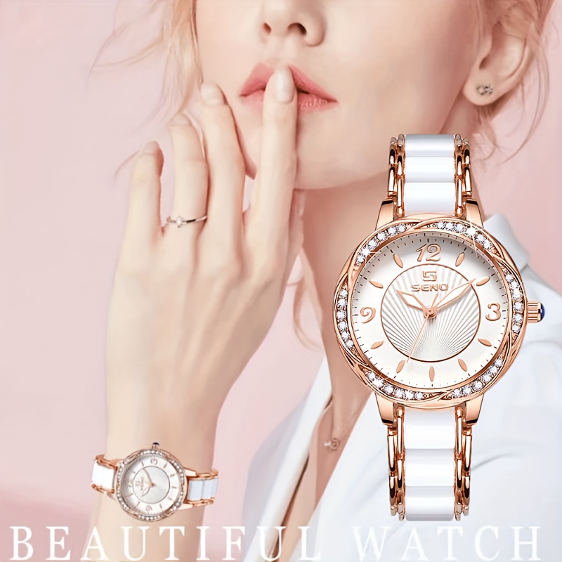 

Elegant Quartz Watch With Ceramic Strap And Butterfly Clasp For Ladies Ideal Choice For Gifts