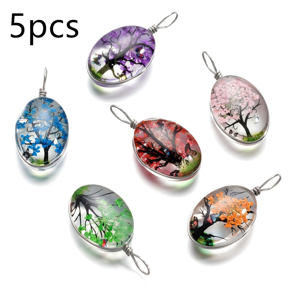 E-shop 5 Stück Glas Anhänger Perlen, 13X27mm, ovale Form, für Schmuckherstellung, handgemachte Halskette und Armband Ergänzungen