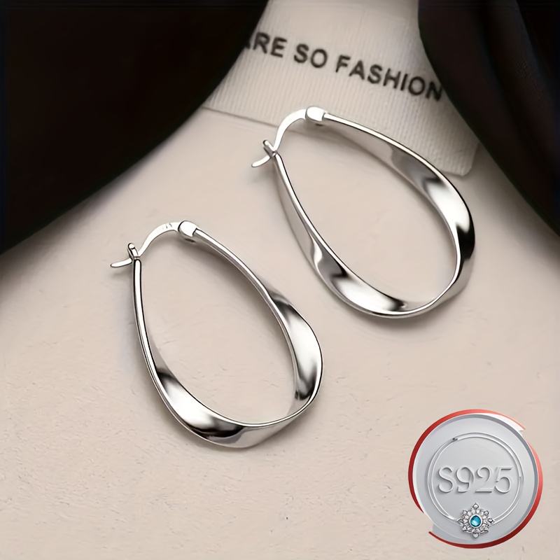 

Elegant 925 Sterling Silvery Twist Hoop Earrings - Minimalist For Casual Attire